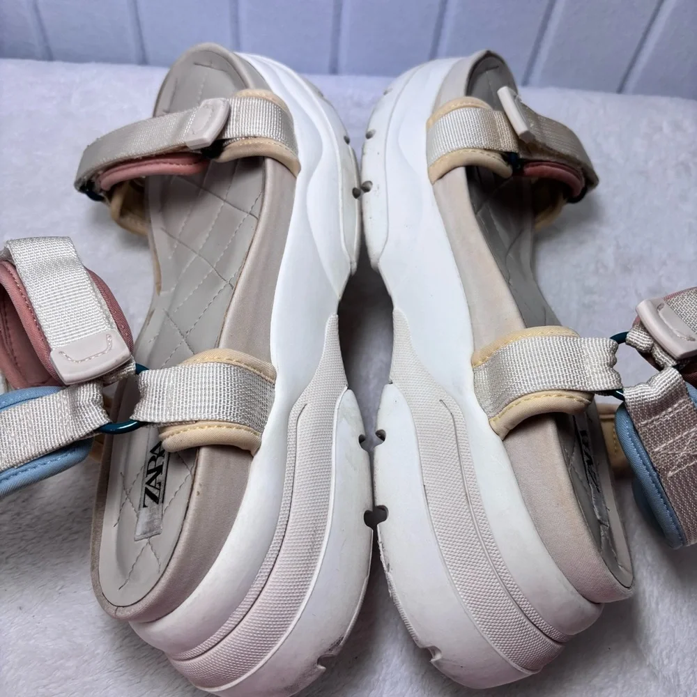 Zara Cream and Tan Sporty Chunky Sandals‎ with Adjustable Straps size 39 - Picture 7 of 12